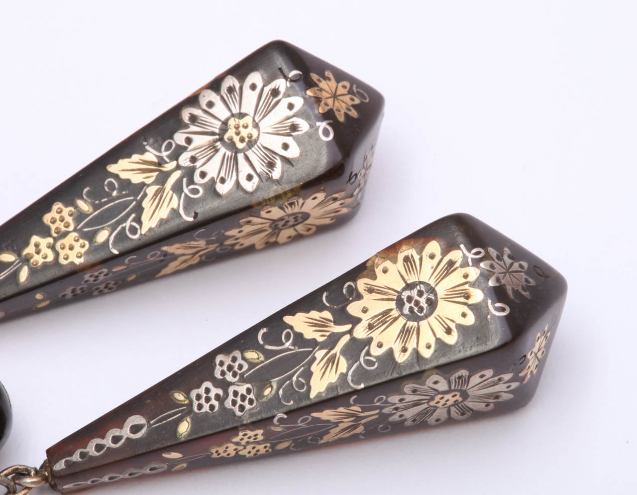 Victorian Pique Earrings Incised with Gold and Silver 4