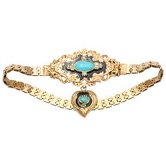 Antique Exquisite Victorian French Enamel Turquoise Gold Bracelet