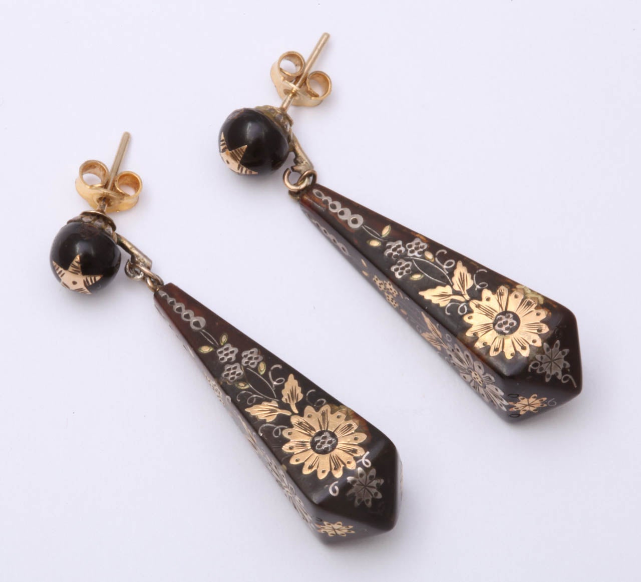 Victorian Pique Earrings Incised with Gold and Silver at 1stDibs