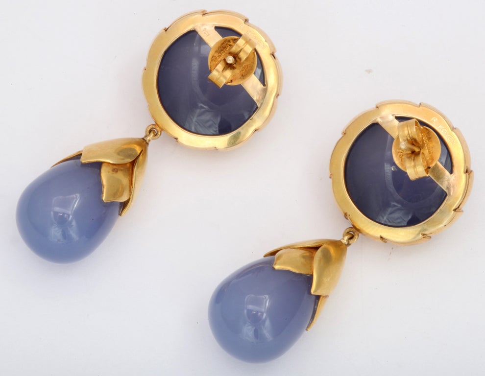 Chalcedony Sunflower Earrings In Excellent Condition In Fifth Avenue, NY