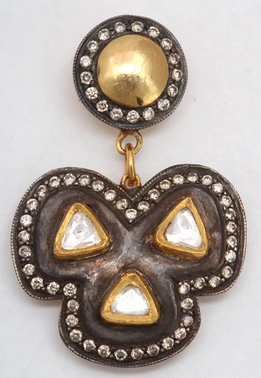 Contemporary Rebecca Koven Diamond Gold Silver Clover Earrings