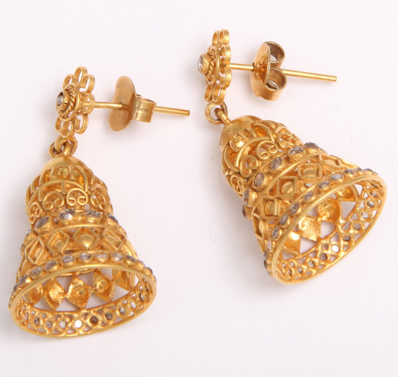 Contemporary Diamond Gold Bell Earrings