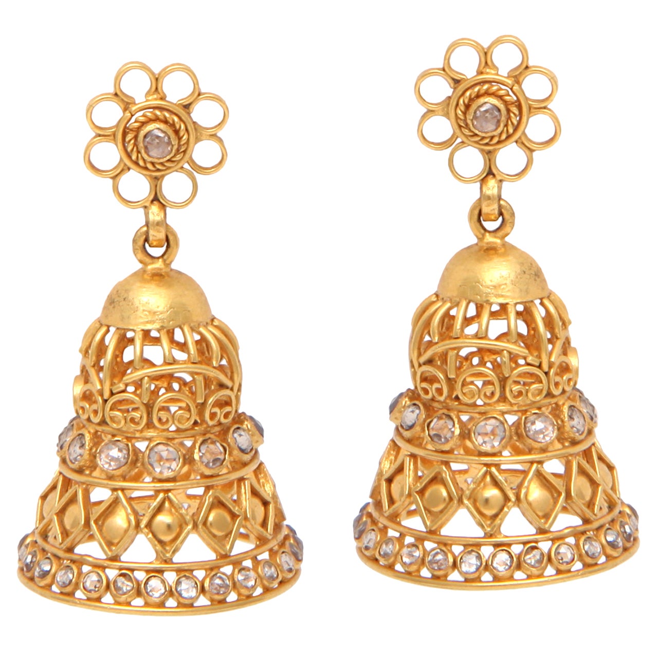 Diamond Gold Bell Earrings at 1stdibs