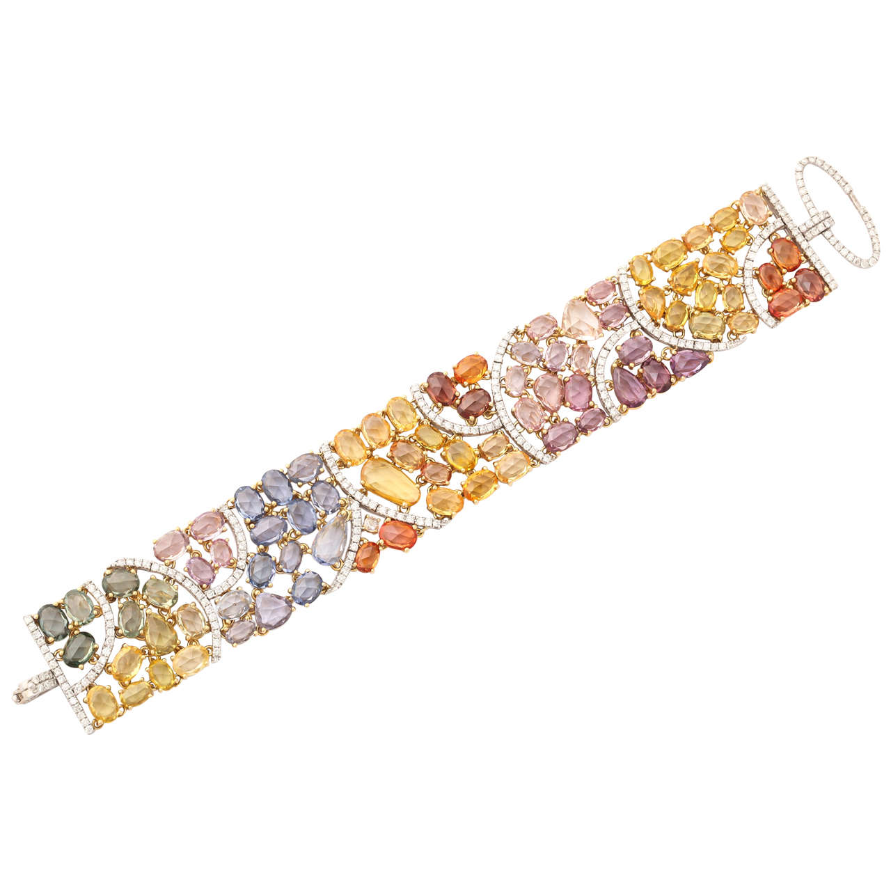 Multi Color Sapphire and Diamond Bracelet 