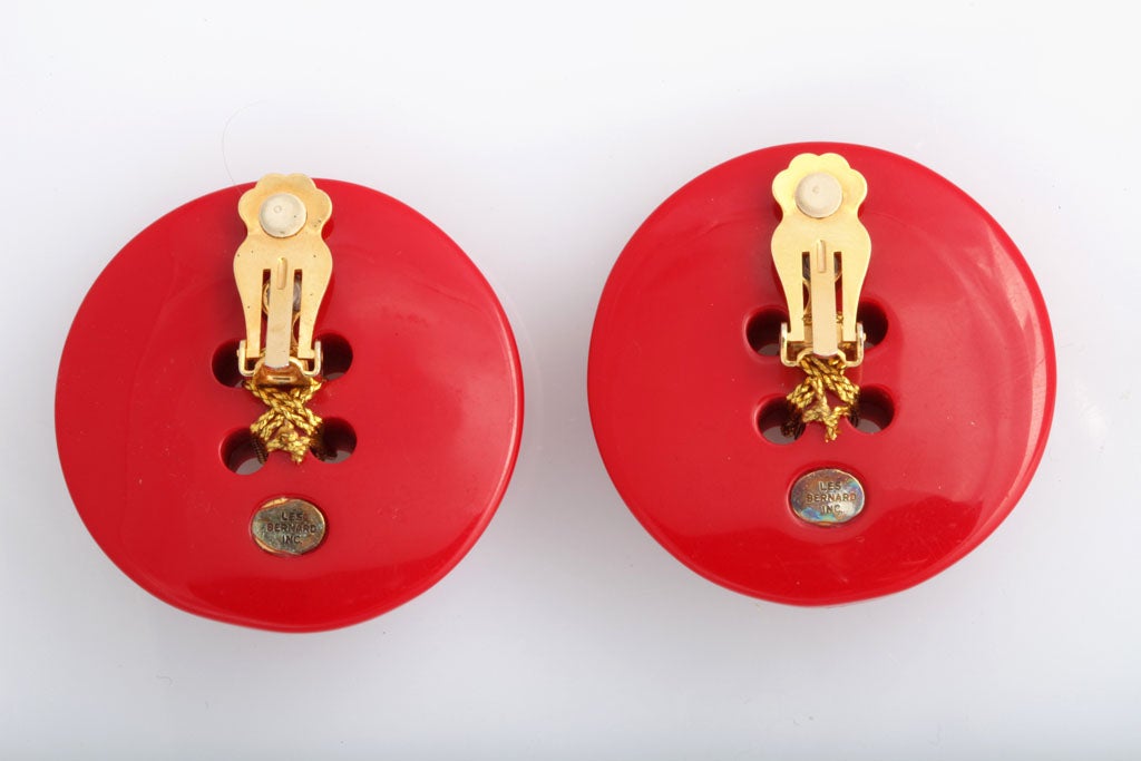 Women's Les Bernard Huge Red Button Earrings