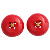 Retro Les Bernard Huge Red Button Earrings