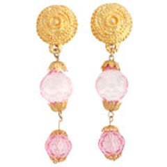 Goldtone and Pink Lucite Dangle Earrings 9