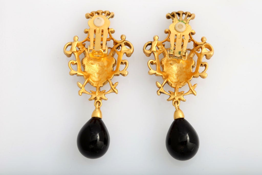 Goldtone Crest Drop Earrings 1