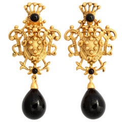 Goldtone Crest Drop Earrings 12