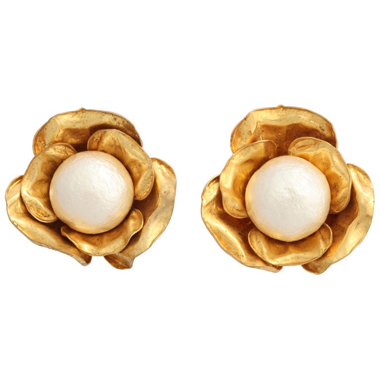 Pair of Mercedes Robirosa "Mabe" Pearl Flower Earrings