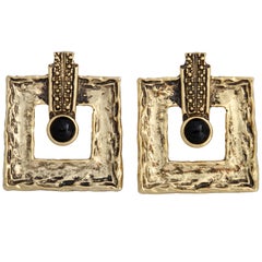 Large Square Goldtone Earrings, Costume Jewelry