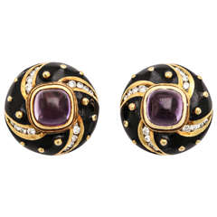 Mavito Enamel Amethyst Diamond Gold Studded Pinwheel Earclips 10