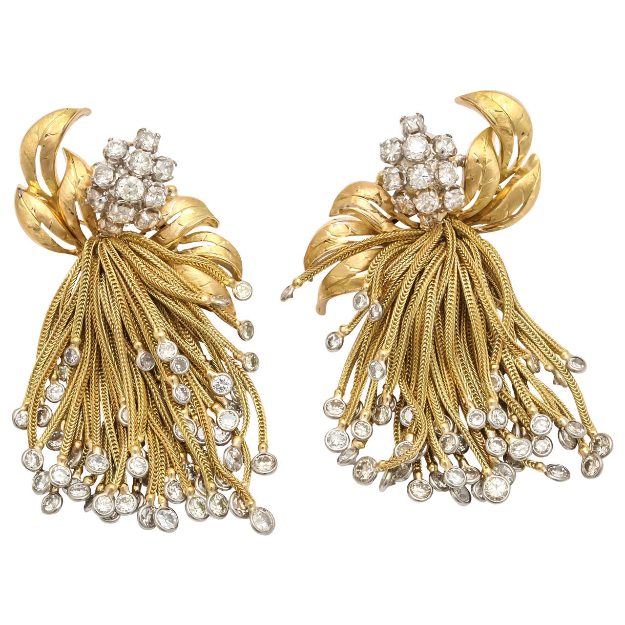 1960s Diamond Gold Large Cascade Tel Fringe Earrings At 1stdibs 1960s Diamond Gold Large Cascade Tel Fringe Earrings For