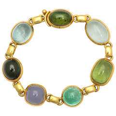 Elizabeth Locke Cabochon Multi-Gem Gold Stone Link Bracelet