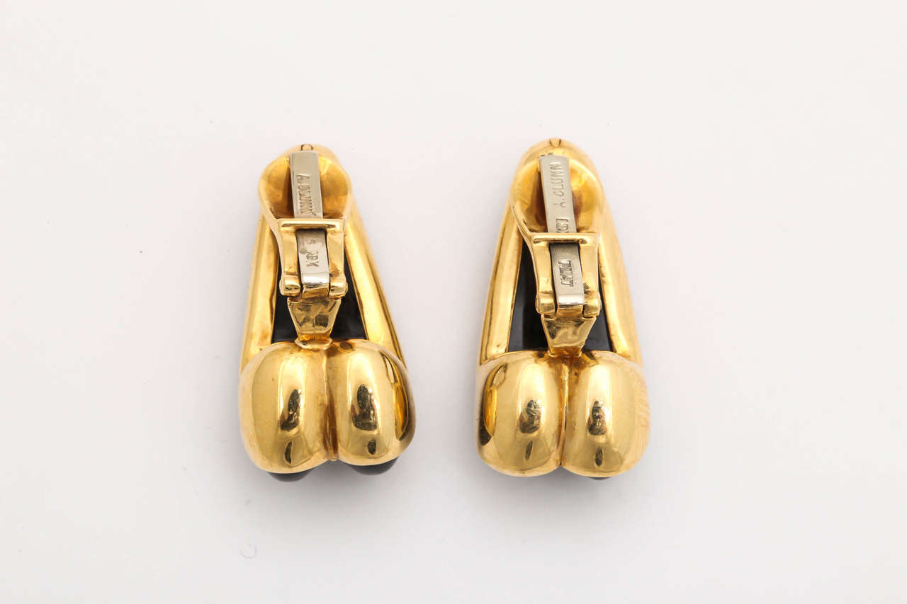 1980s Andrew Clunn Onyx Gold Split Seam Double Set Earclips 2