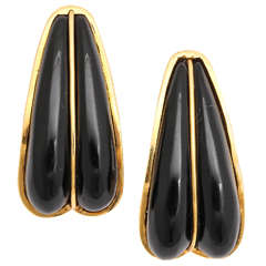 1980s Andrew Clunn Onyx Gold Split Seam Double Set Earclips