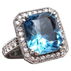 Beautiful Swiss Blue Topaz Diamond Gold Ring 10