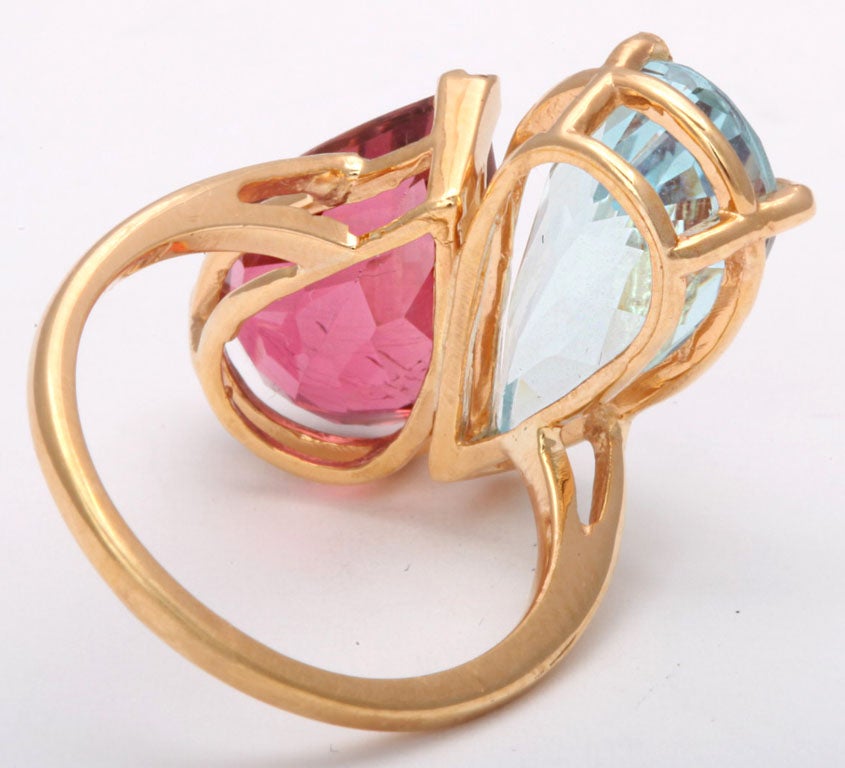 pink tourmaline and aquamarine ring