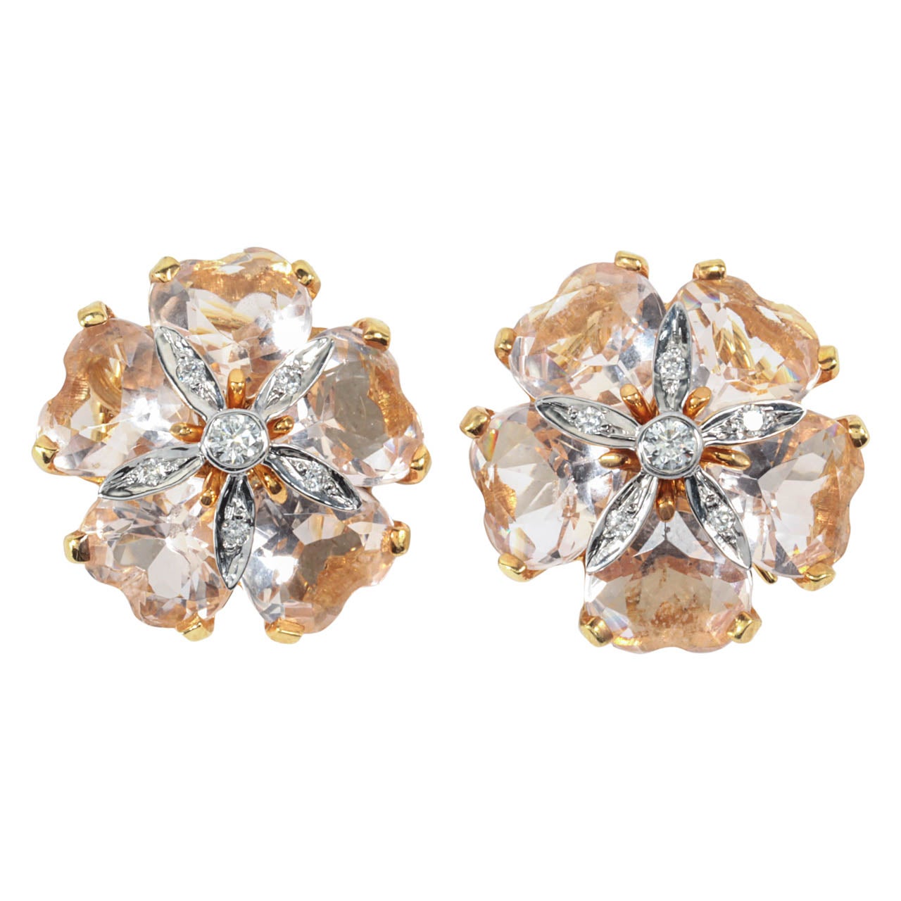 Kunzite Yellow Gold Sand Dollar Earrings For Sale