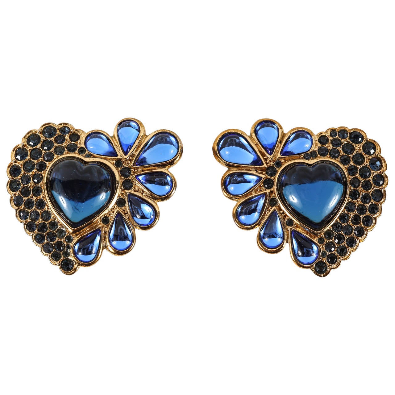 Yves Saint Laurent Blue Poured Glass & Gilt Metal Ear Clips