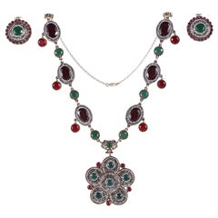 Indian Mogul Style Sterling Necklace & Earring Set