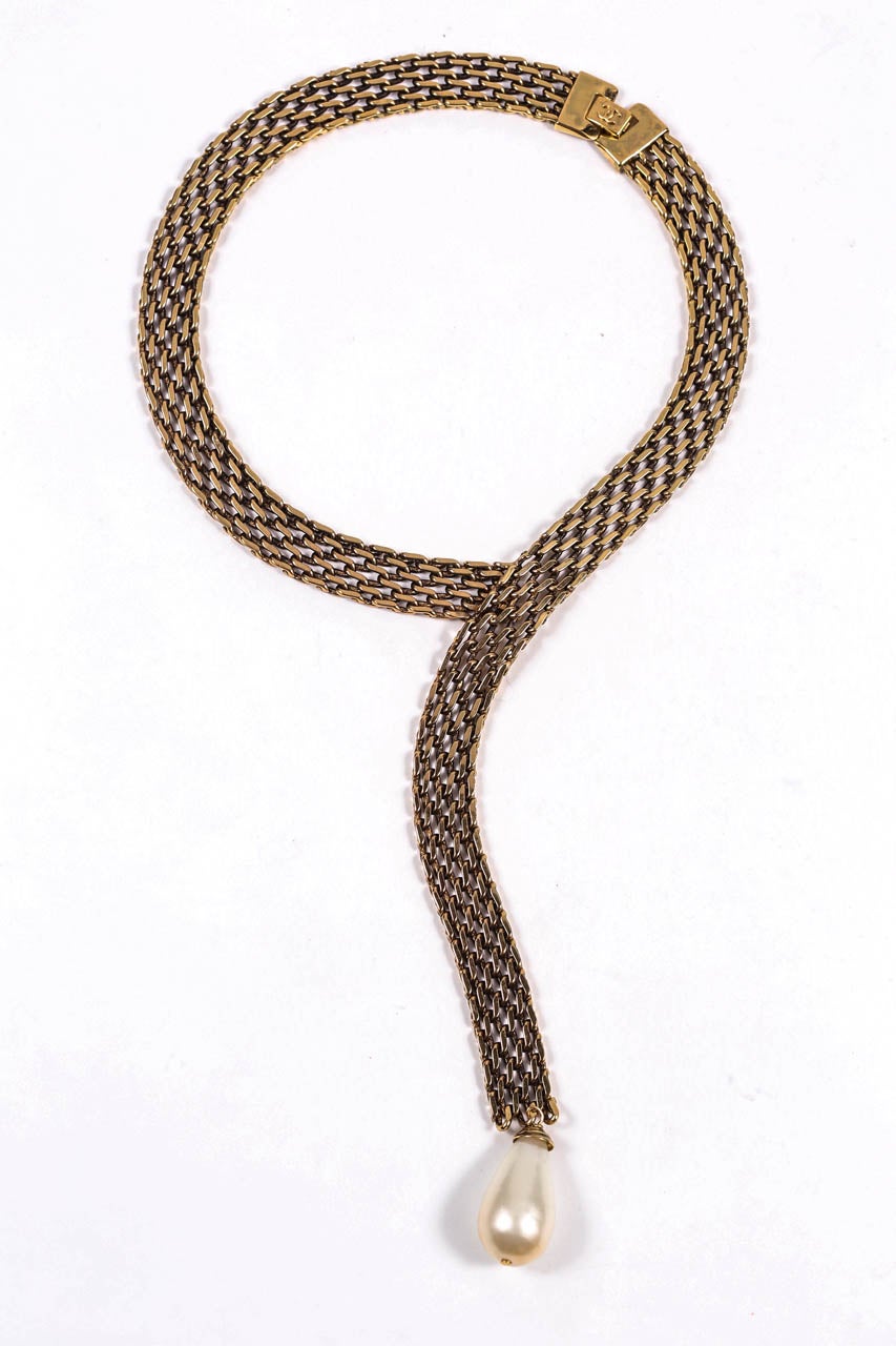 Chanel Lariat Necklace with Pearl Teardrop