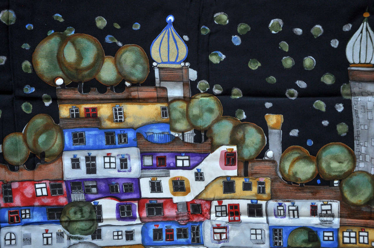 1985 Hand-Printed Silk Scarf by Hundertwasser 1