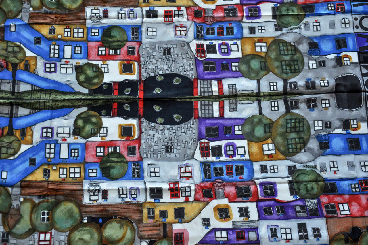 1985 Hand-Printed Silk Scarf by Hundertwasser 2