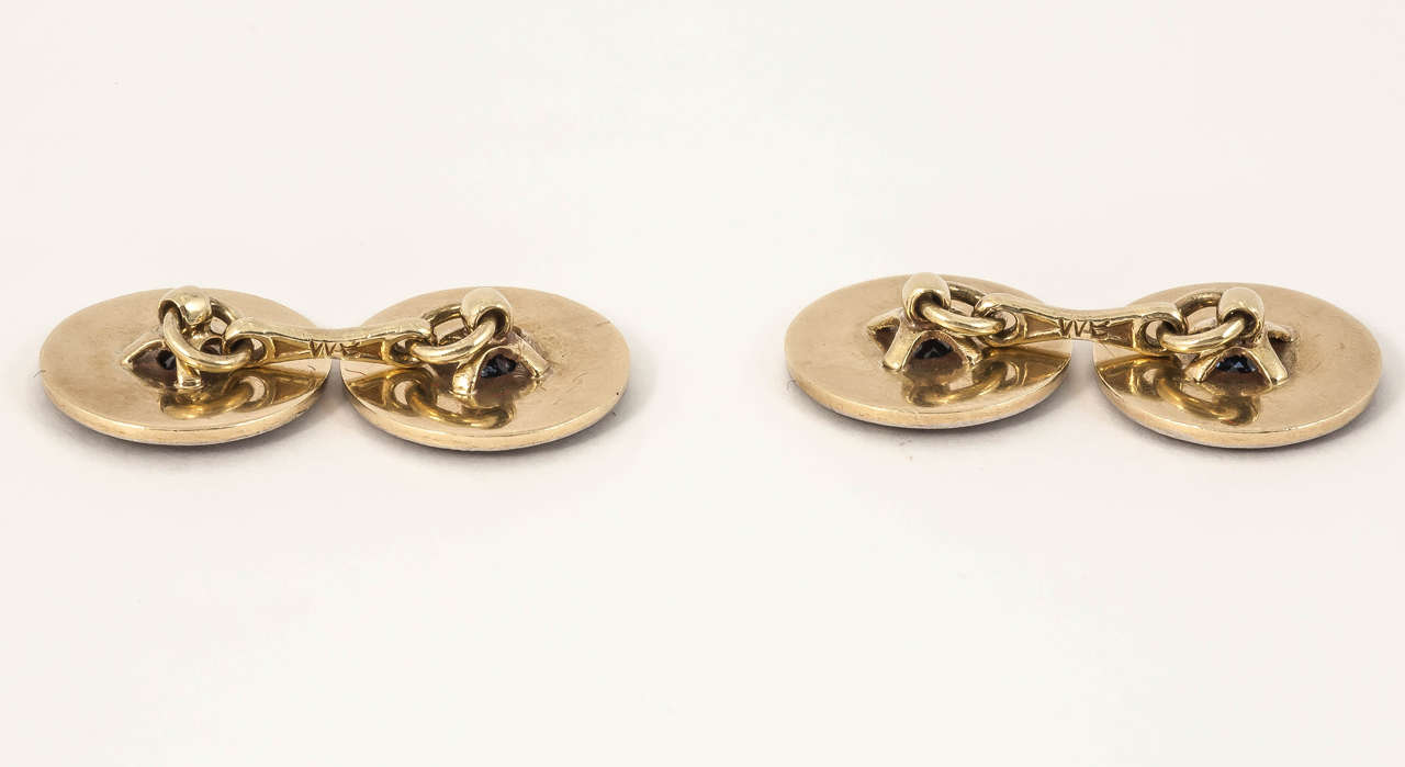 Enamel Sapphire Gold Cufflinks In New Condition In London, GB