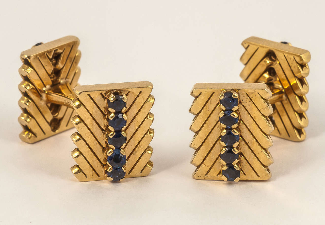 Van Cleef & Arpels Sapphire Gold Mounted Cufflinks 1