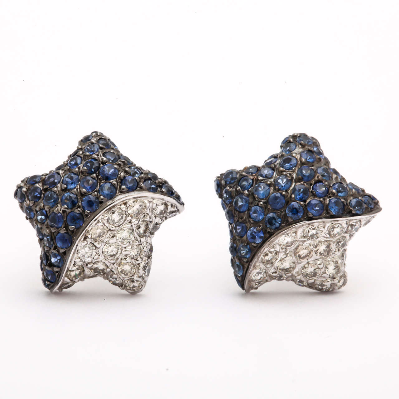 Sapphire Diamond Gold Star Earrings and Ring Set In New Condition For Sale In TRYON, NC