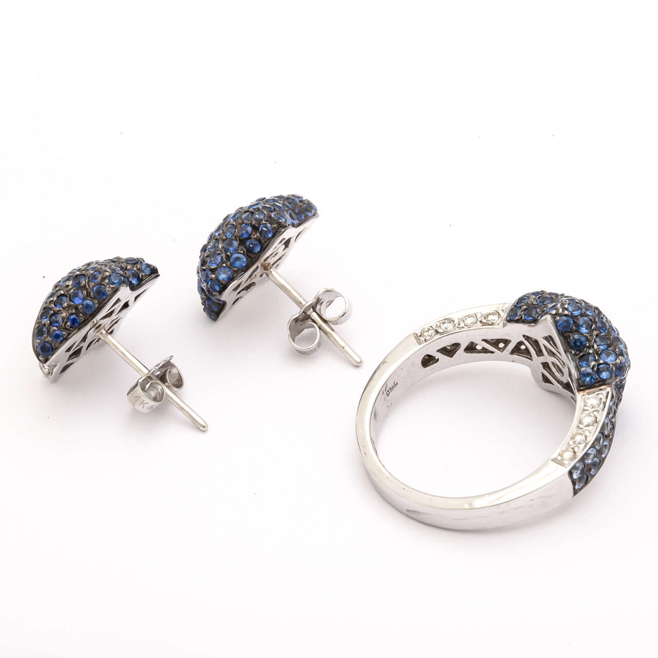 Women's or Men's Sapphire Diamond Gold Star Earrings and Ring Set For Sale