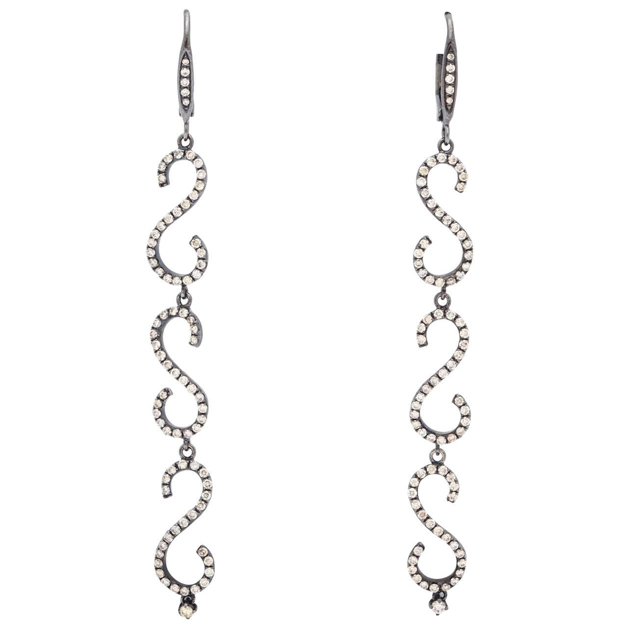 Elegant Diamond Black Gold Earrings For Sale