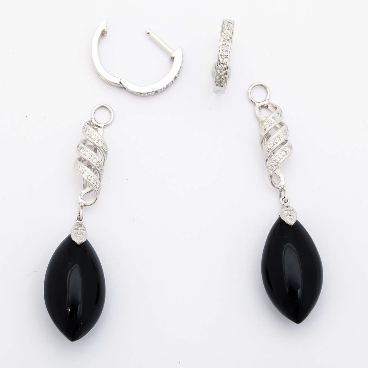 Stunning Convertible Diamond and Black Onyx Earrings For Sale 1