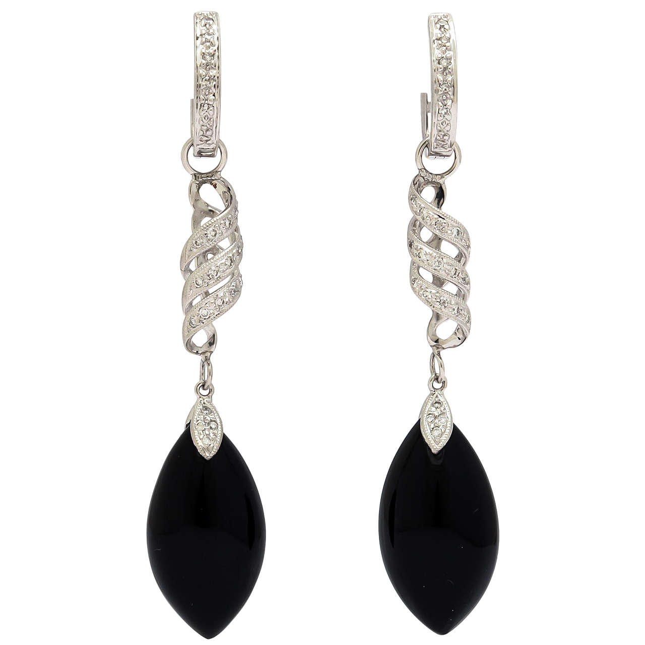 Stunning Convertible Diamond and Black Onyx Earrings For Sale