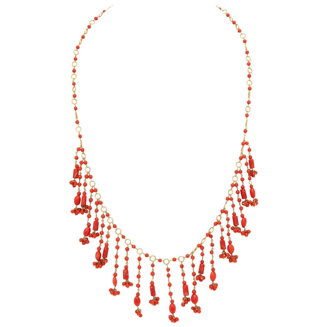 Coral and Gold Wire Necklace For Sale
