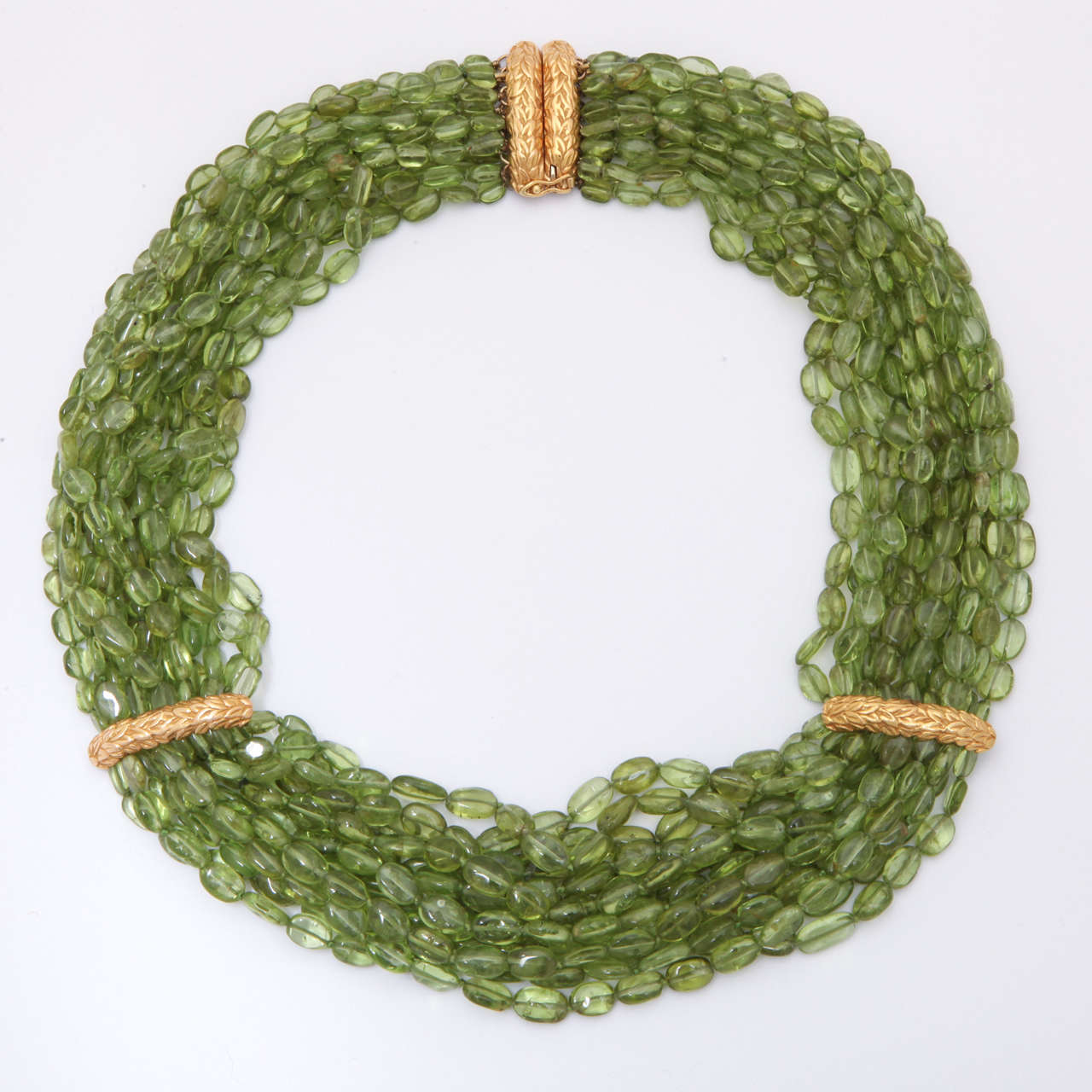 Contemporary Stunning Peridot Gold Multistrand Necklace For Sale