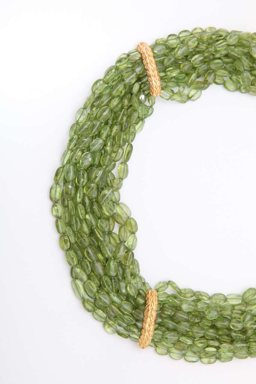 Stunning Peridot Gold Multistrand Necklace In New Condition For Sale In TRYON, NC