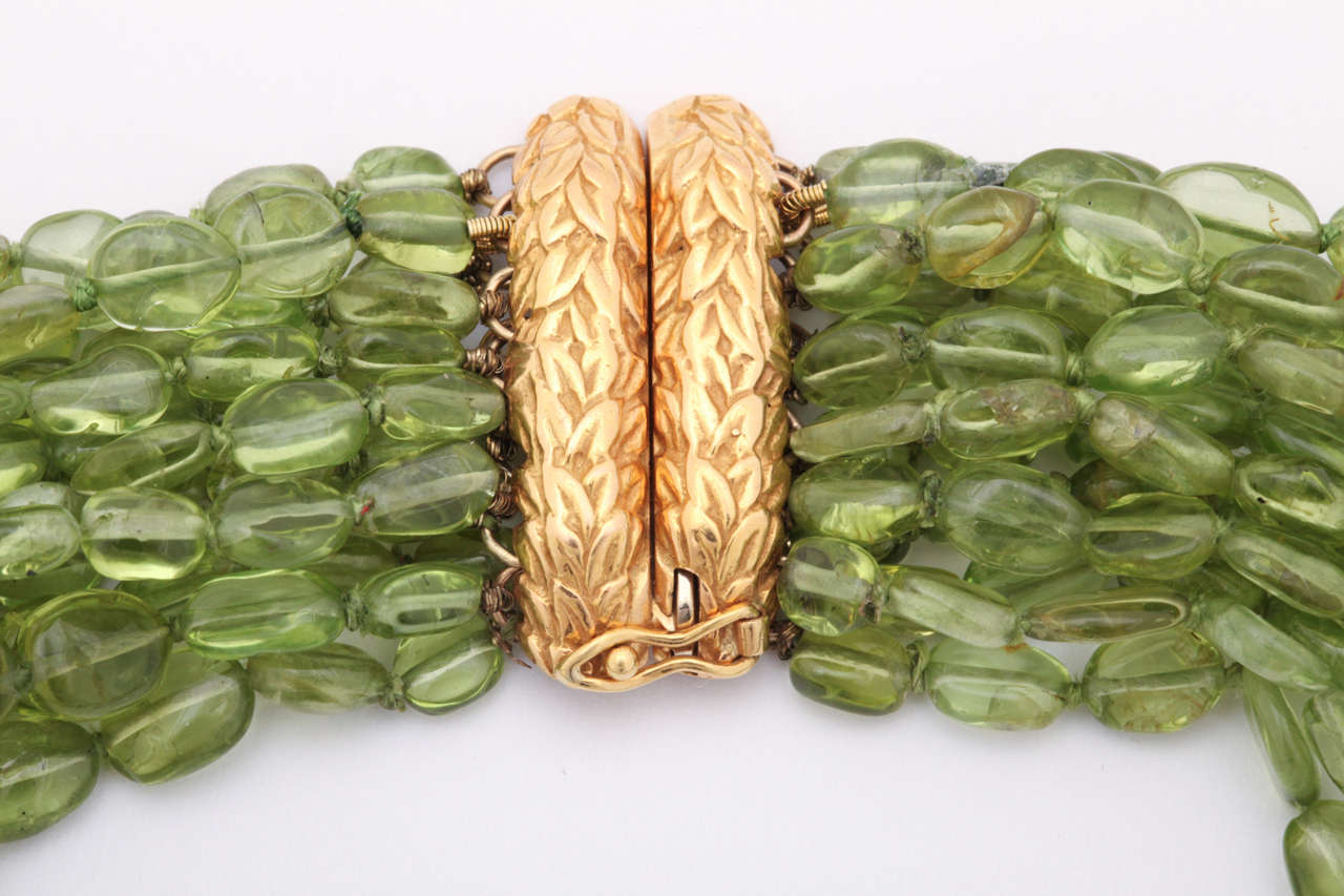 Stunning Peridot Gold Multistrand Necklace For Sale 1
