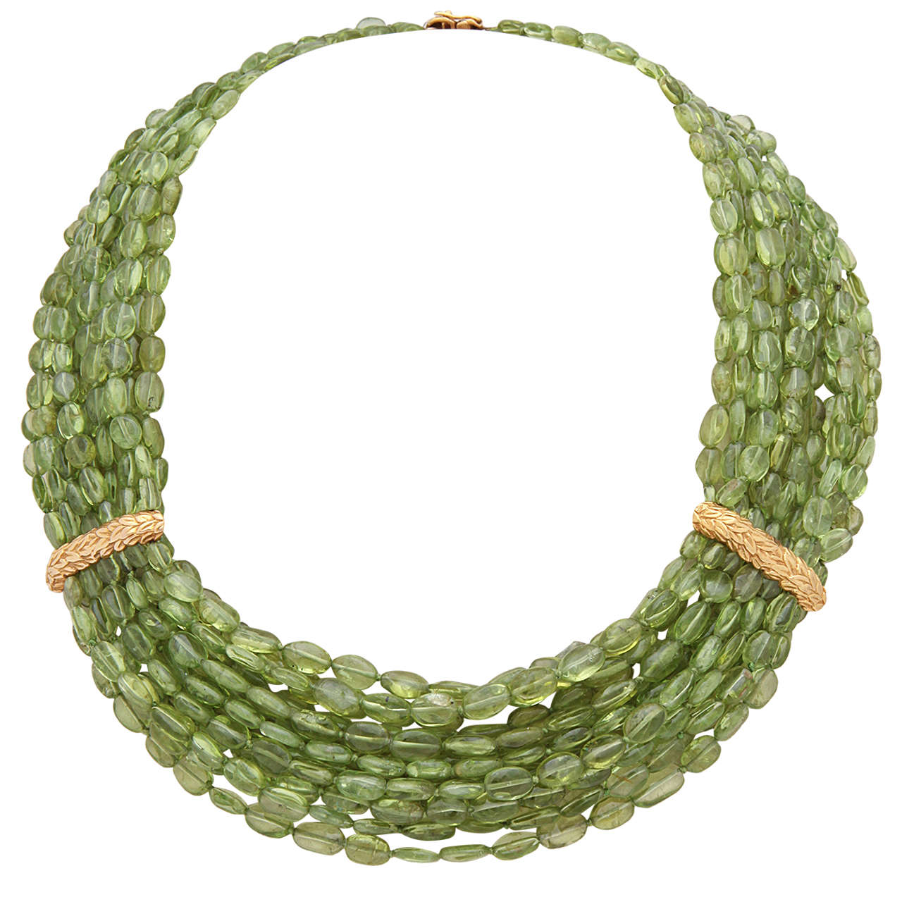 Stunning Peridot Gold Multistrand Necklace For Sale
