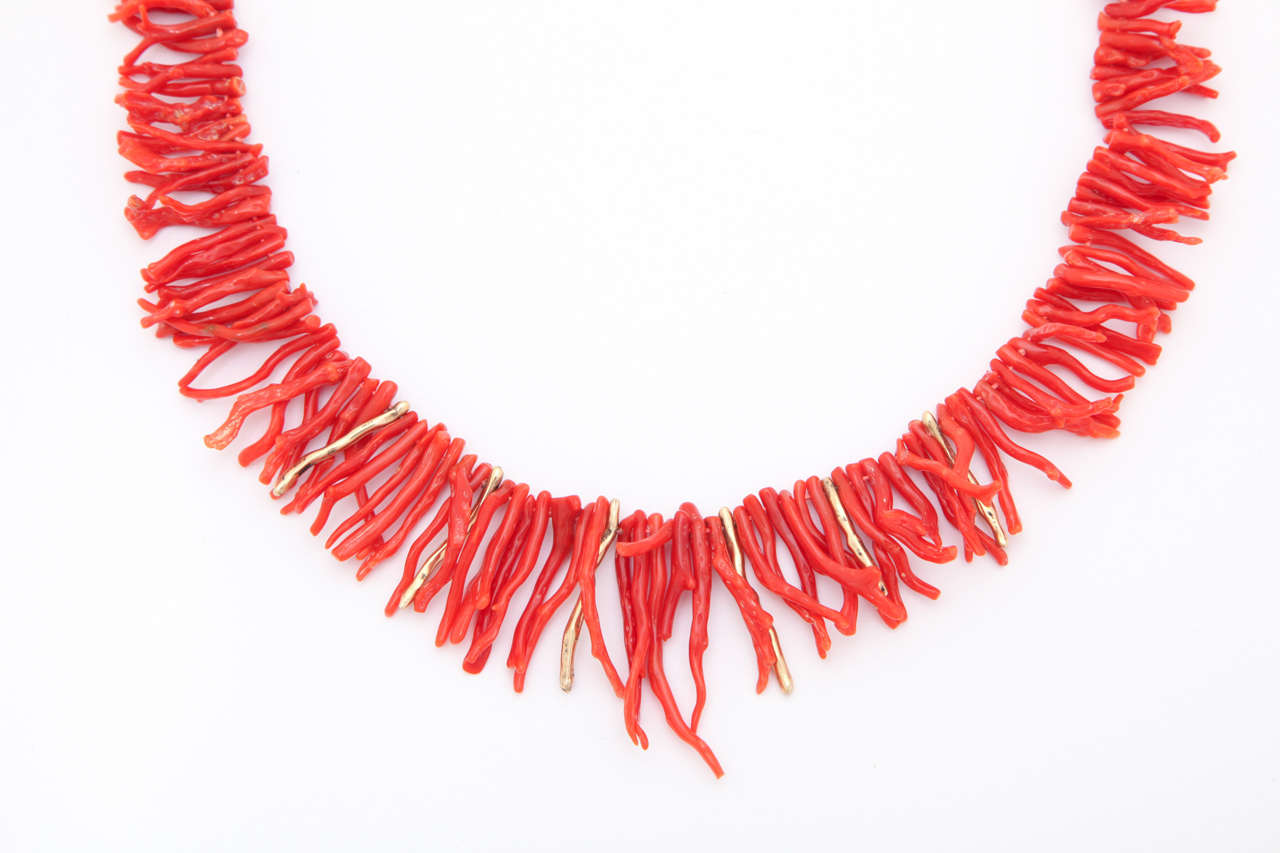 Italian Branch Coral Gold Necklace In New Condition In TRYON, NC