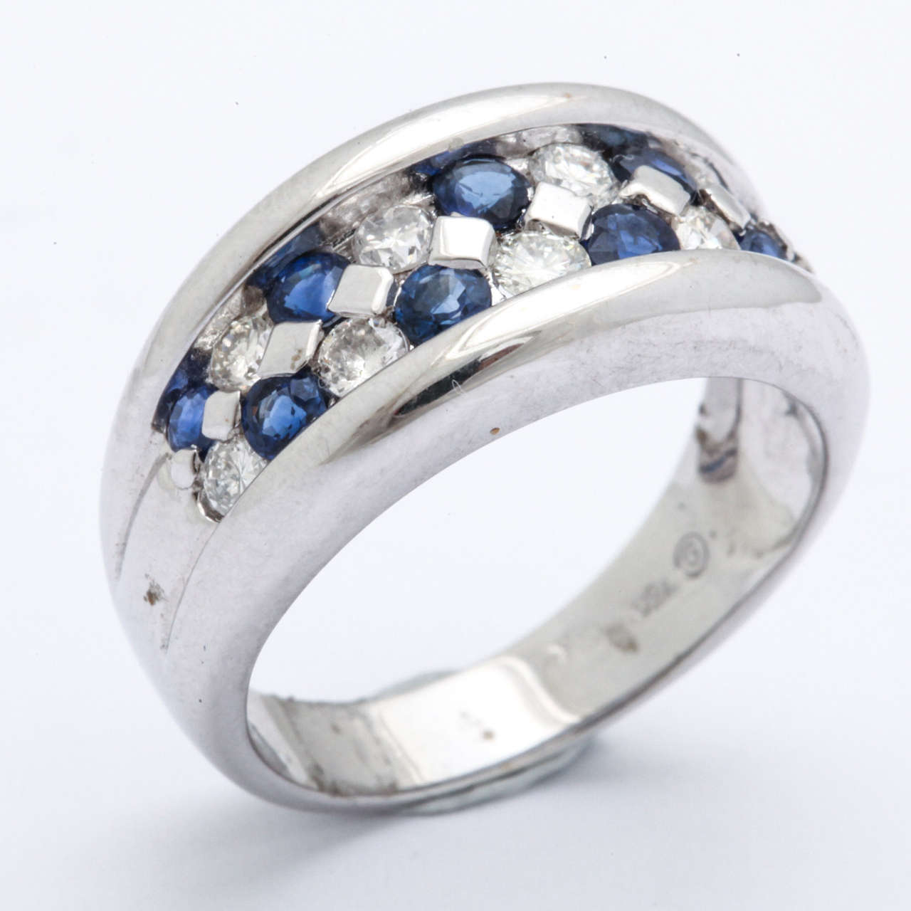 Women's or Men's Sapphire Diamond Gold Band Ring For Sale
