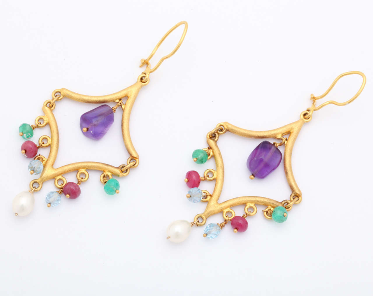 Women's High Karat Gemstone Gold Earrings For Sale