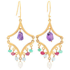 High Karat Gemstone Gold Earrings