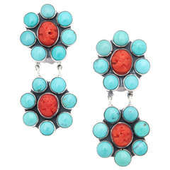 Gorgeous Turquoise Coral Silver Clip Earrings