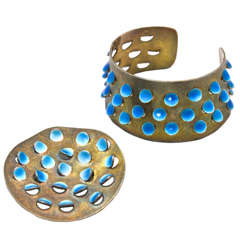 Vintage J. Tostrup Sterling Silver and Enamel Brooch and Cuff