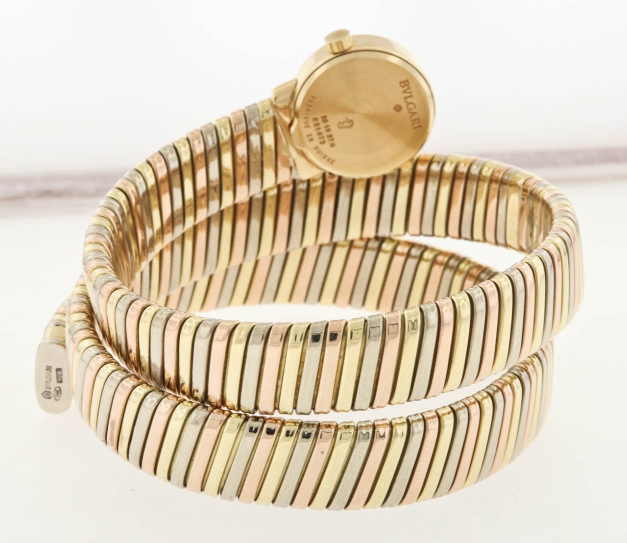 Bulgari Lady's Three-Color Gold Tubogas Braclet Watch In Excellent Condition In New York, NY