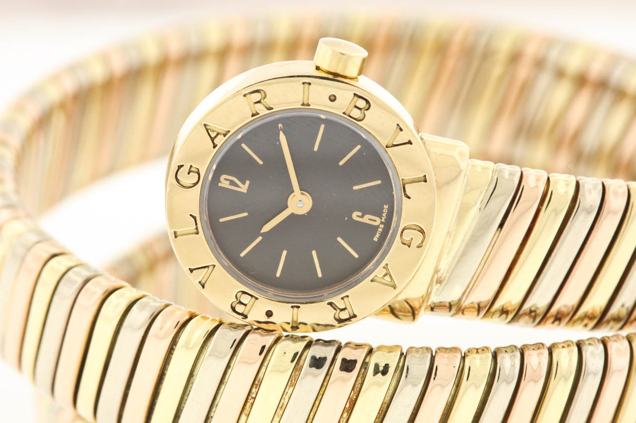 Bulgari Lady's Three-Color Gold Tubogas Braclet Watch 3