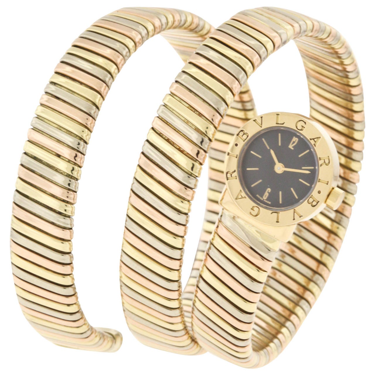 Bulgari Lady's Three-Color Gold Tubogas Braclet Watch