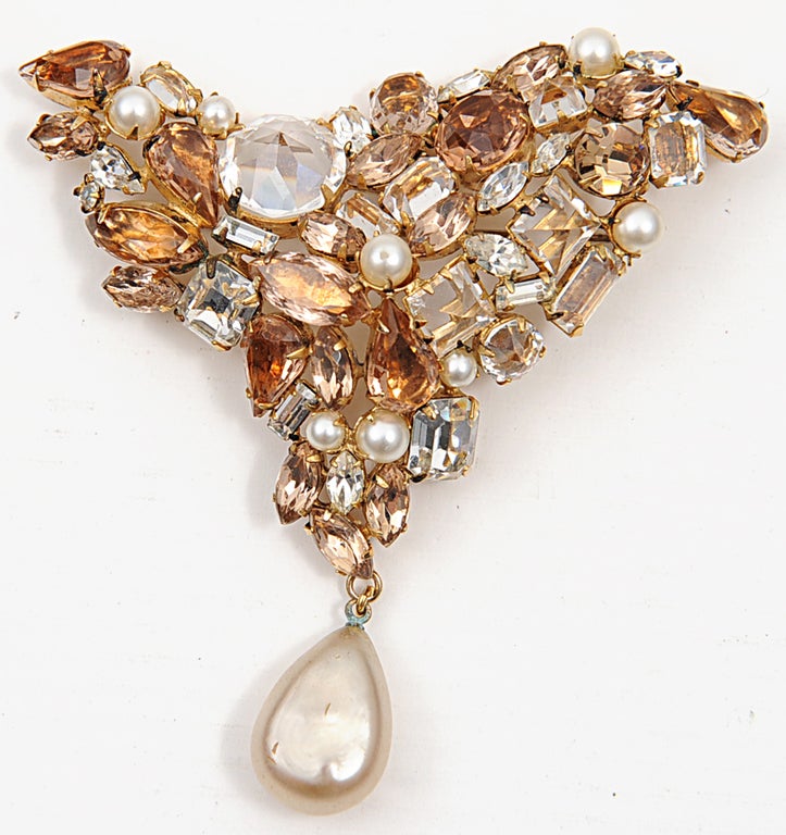 BEAUTIFULLY SET AND VERY TYPICAL OF SCHREINER WITH INVERTED PRONG SET FAUX TOPAZ STONES ,SIHNED SCHREINER NEW YORK